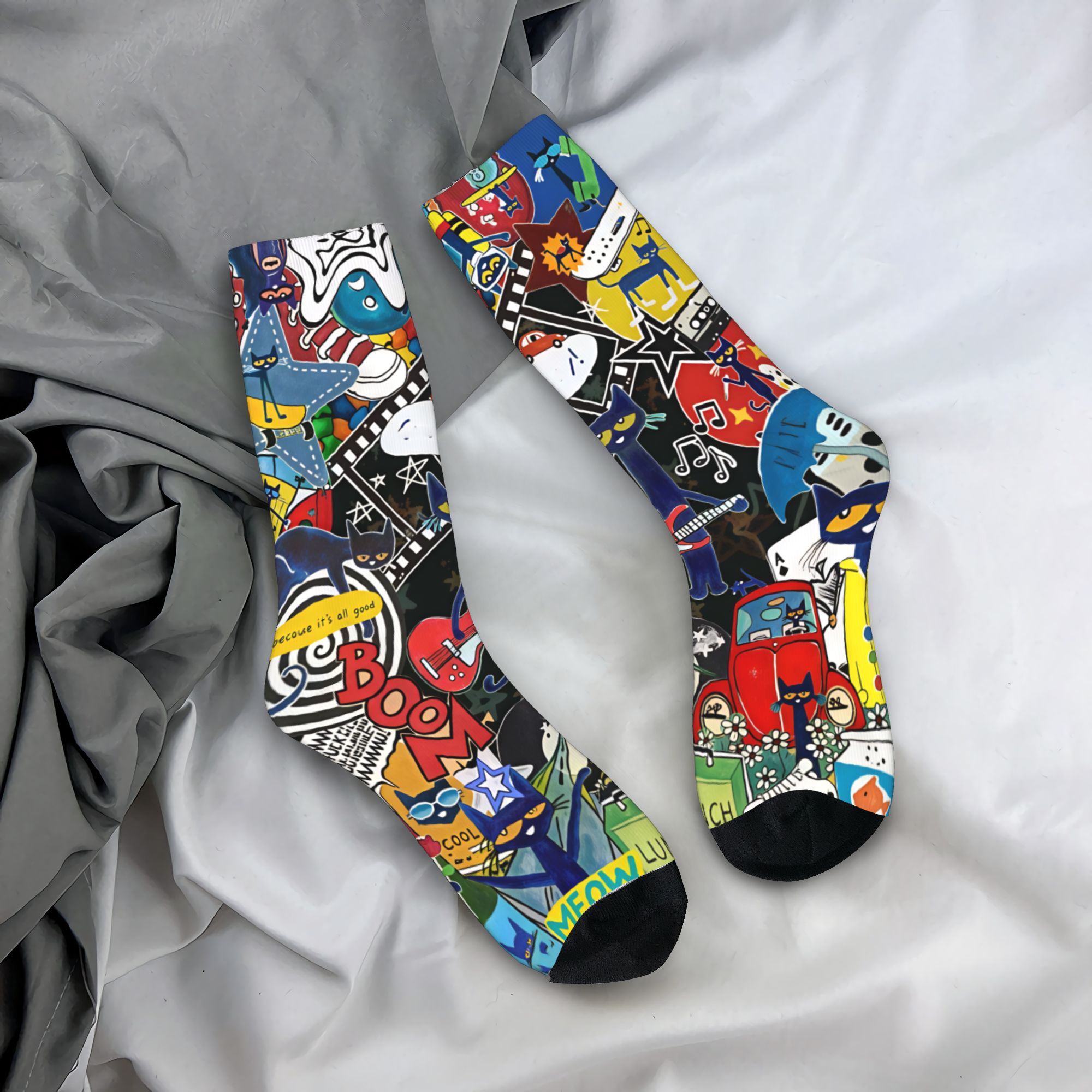 Women'S Shoes For Crews - ピート・ザ・キャット 白い靴が大好き クールなストッキング ゴシックソックス 男女兼用 通気性ソックス
