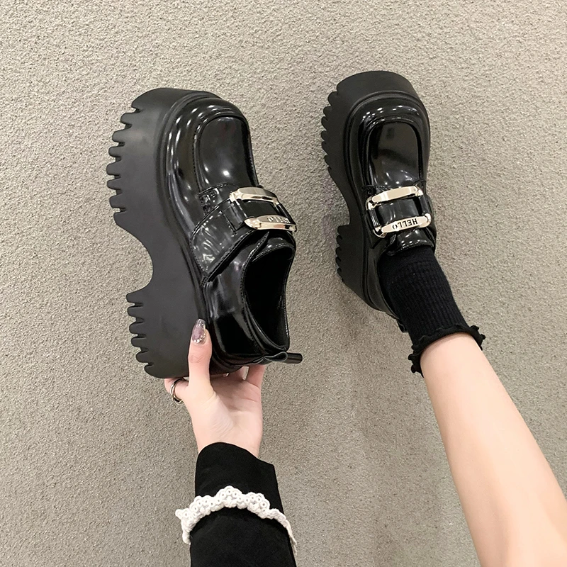 Women'S Shoes Water Resistant - 女性用防水レザープラットフォームシューズ,ハイウェッジ,カジュアルスニーカー,厚底,8cmヒール,秋