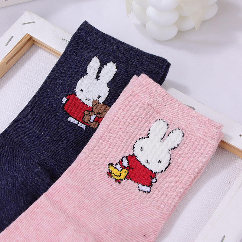 Women'S Shoes For Crews - かわいいミッフィー クルーソックス レディースソックス キュートな漫画バニー刺繍 コットン混紡 ソフトカジュアル