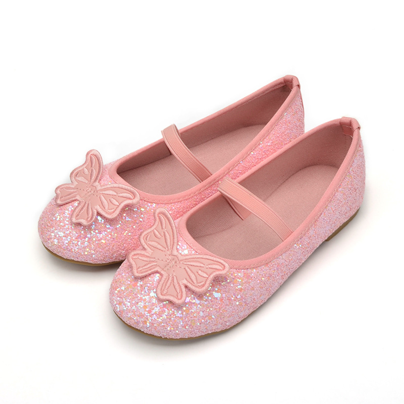 Women Shoes Us To Eu - キッズフラットダンスシューズソリッドカラーPUちょう結びスパンコール付きカジュアルアンチスリップフラットピンクブルー子供靴EUサイズ21-30