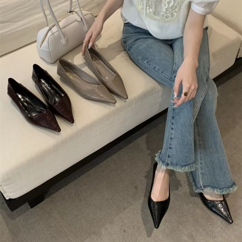 Women'S Shoes For Work - 女性の夏のポインテッドトゥベーシックシューズサンダルファッションシューズレディースエレガントなローヒールワークシューズストリッパーパーティーサンダル