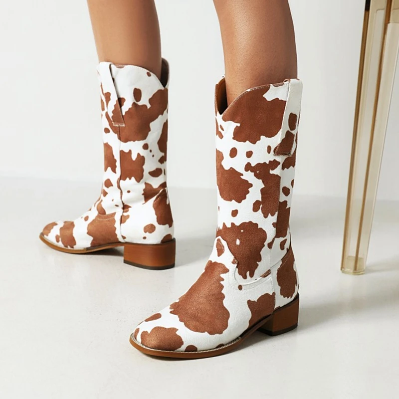 Women'S Shoes In Size 12 - レディースミッドカーフブーツ レトロ ウエスタン カウボーイ チャンキーヒール ハイヒール