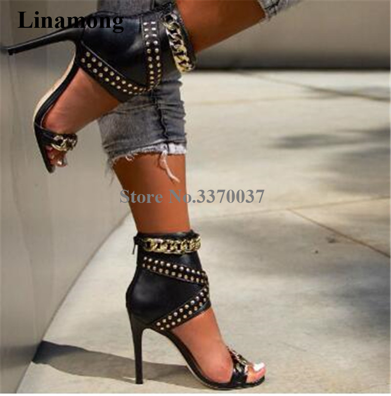 Gold Chain Sandal - 西洋ファッション レディース オープン トゥ ゴールド チェーン