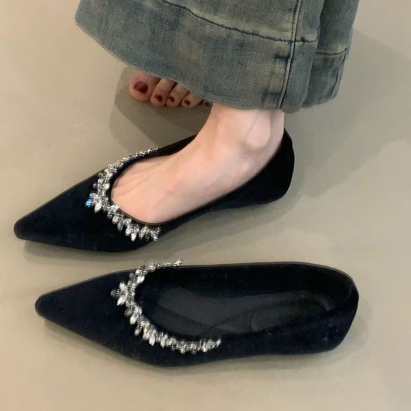 Women Shoes Mk - 2025 新しい女性フラットシューズファッションクリスタルポインテッドトゥシューズ Laides コンフォートソフトソールウェディングパーティーシューズ