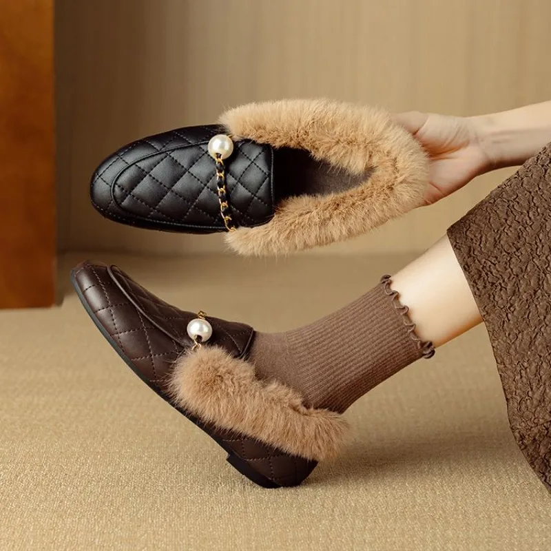 Women Shoes Mk - 2026年新作 ブラックブラウン 秋冬 プラッシュ 暖かい カジュアルシューズ
