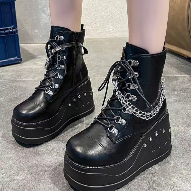 Women Shoes Ksa - 10 センチメートル新ゴシックスタイルプラットフォームヴァンパイアコスプレ女性ミッドカーフブーツ 2026 冬ウェッジ快適な女性のオートバイのブーツ靴