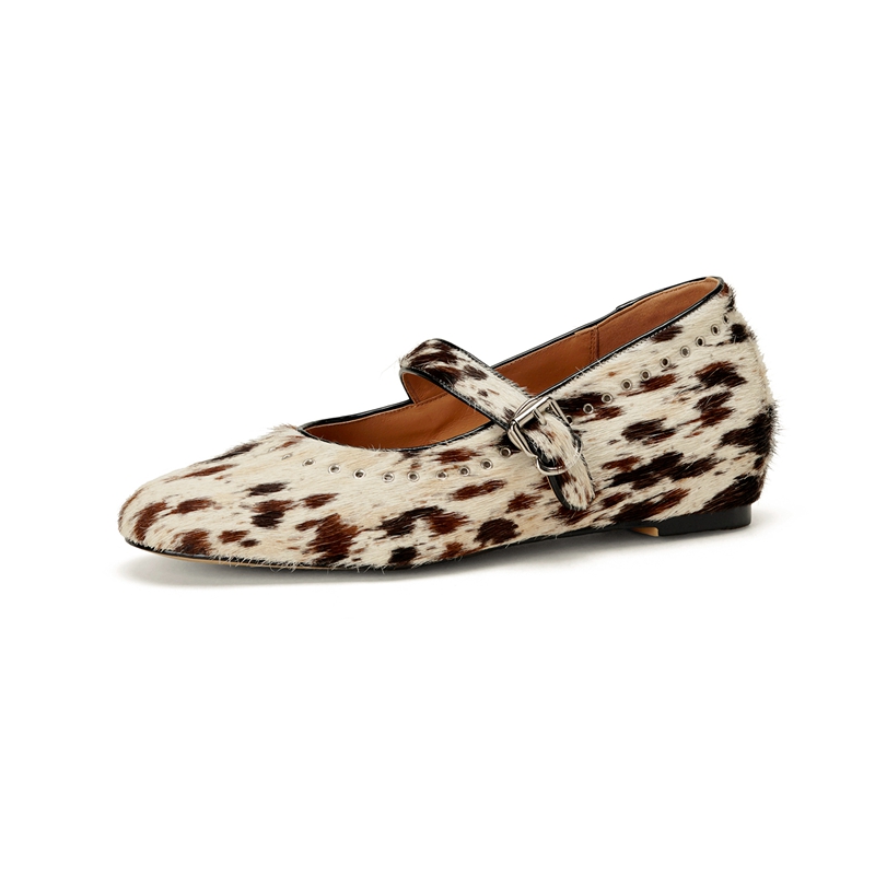 ホット販売ヒョウ馬毛秋春バレエフラットラウンドトゥ浅いリベッ - Women Shoes Mk のレビューと価格