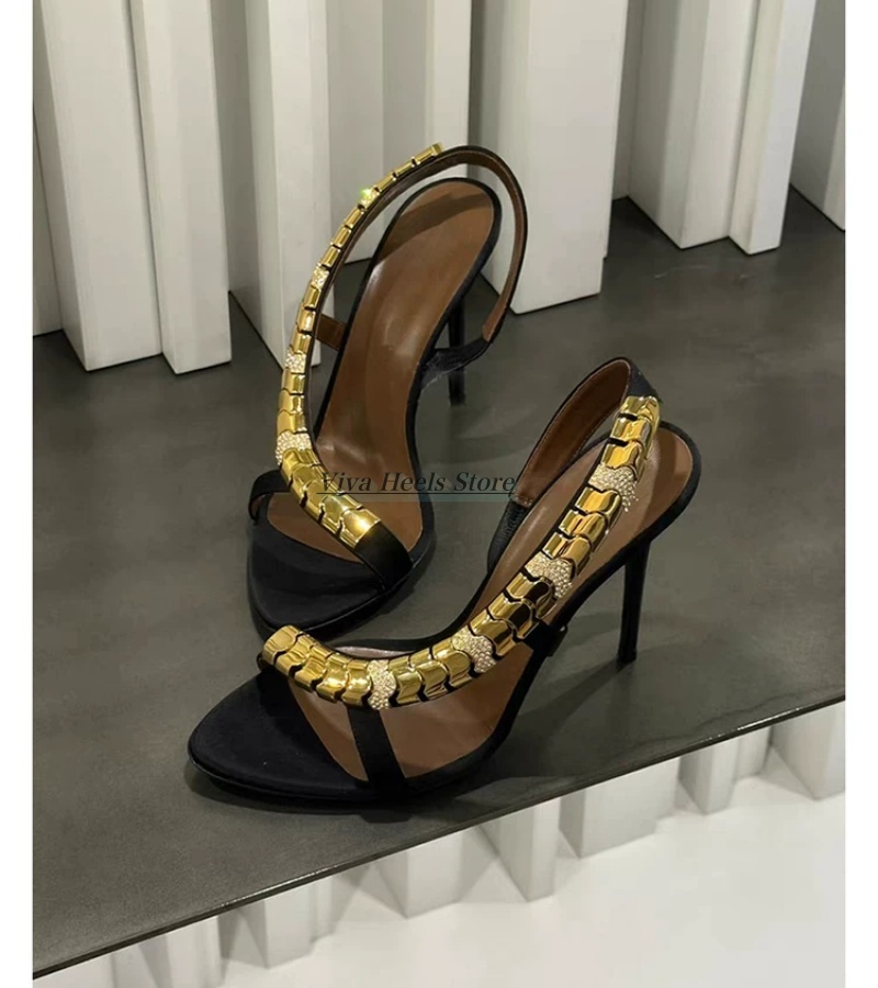 ゴールドメタルチェーンセクシーなレザーサンダル女性用シャンパ - Gold Chain Sandal のレビューと価格
