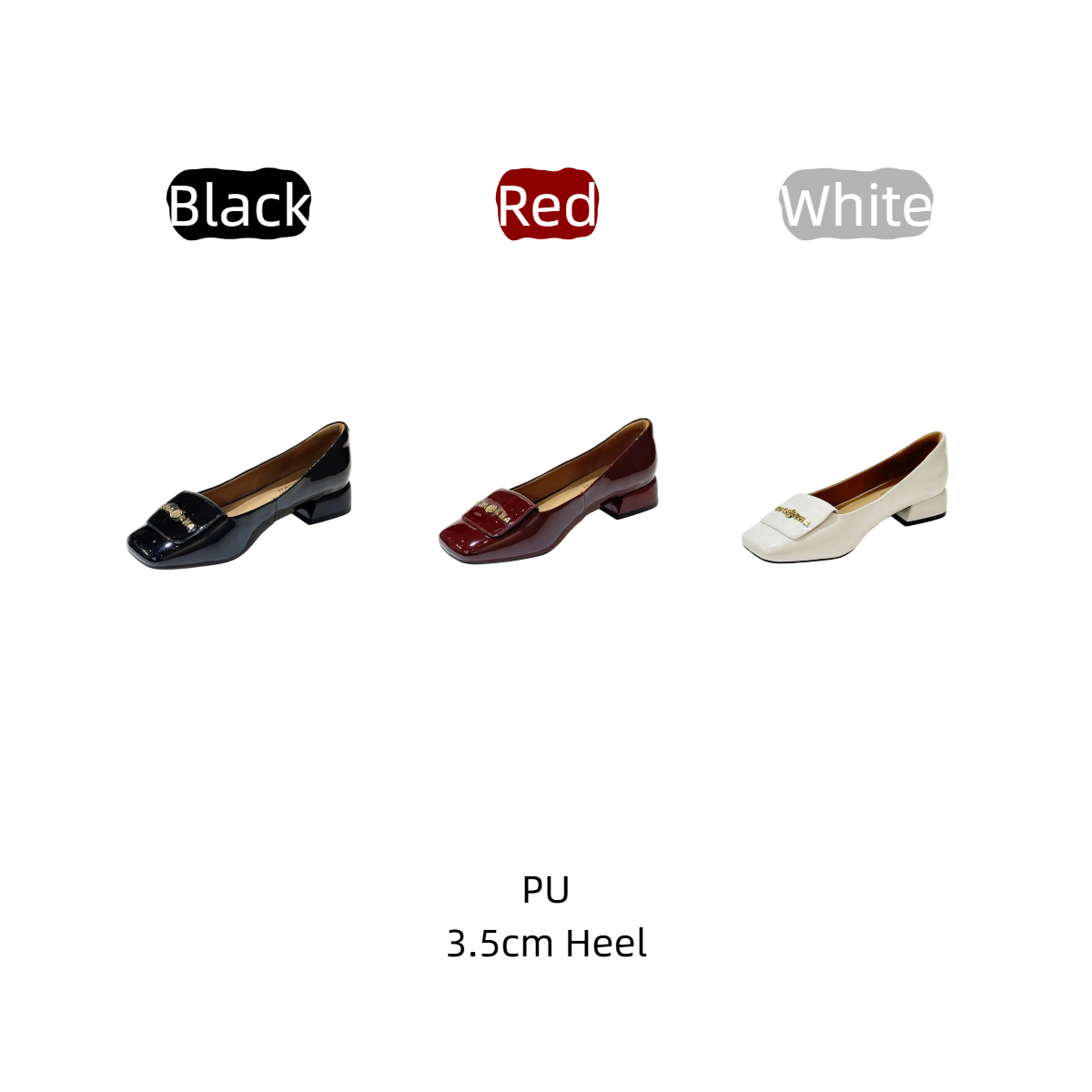 レディースレトロスクエアトゥブロックヒールパンプス、メタルバ - Wide Fit Heels のレビューと価格