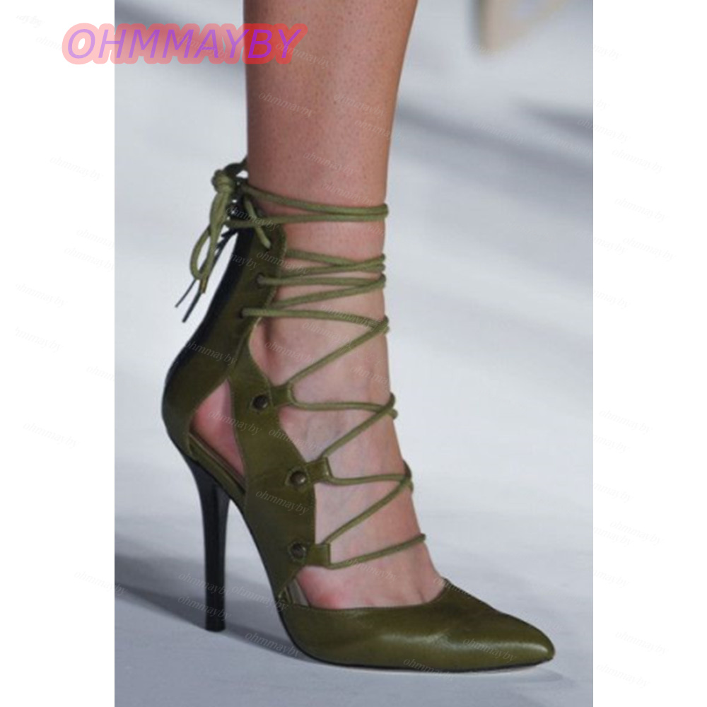 女性用オリーブグリーンレースアップパンプス、ポインテッドトゥ - Women Shoes Us To Eu のレビューと価格