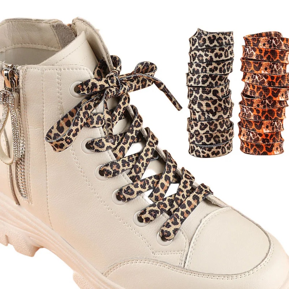1 ペアクラシックヒョウ柄靴ひも女性ガール男性フラットレース - Women Shoes Kinds のレビューと価格