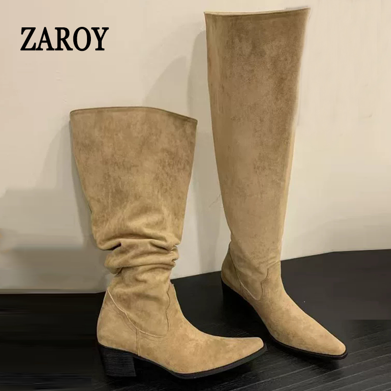 ZAROY 冬ポインテッドトゥニーハイブーツ女性デザイナース - Wide Fit Heels のレビューと価格