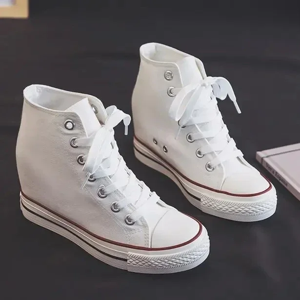 女性用ハイ8cmプラットフォームキャンバスシューズ、隠しヒー - Women Shoes Size Chart のレビューと価格