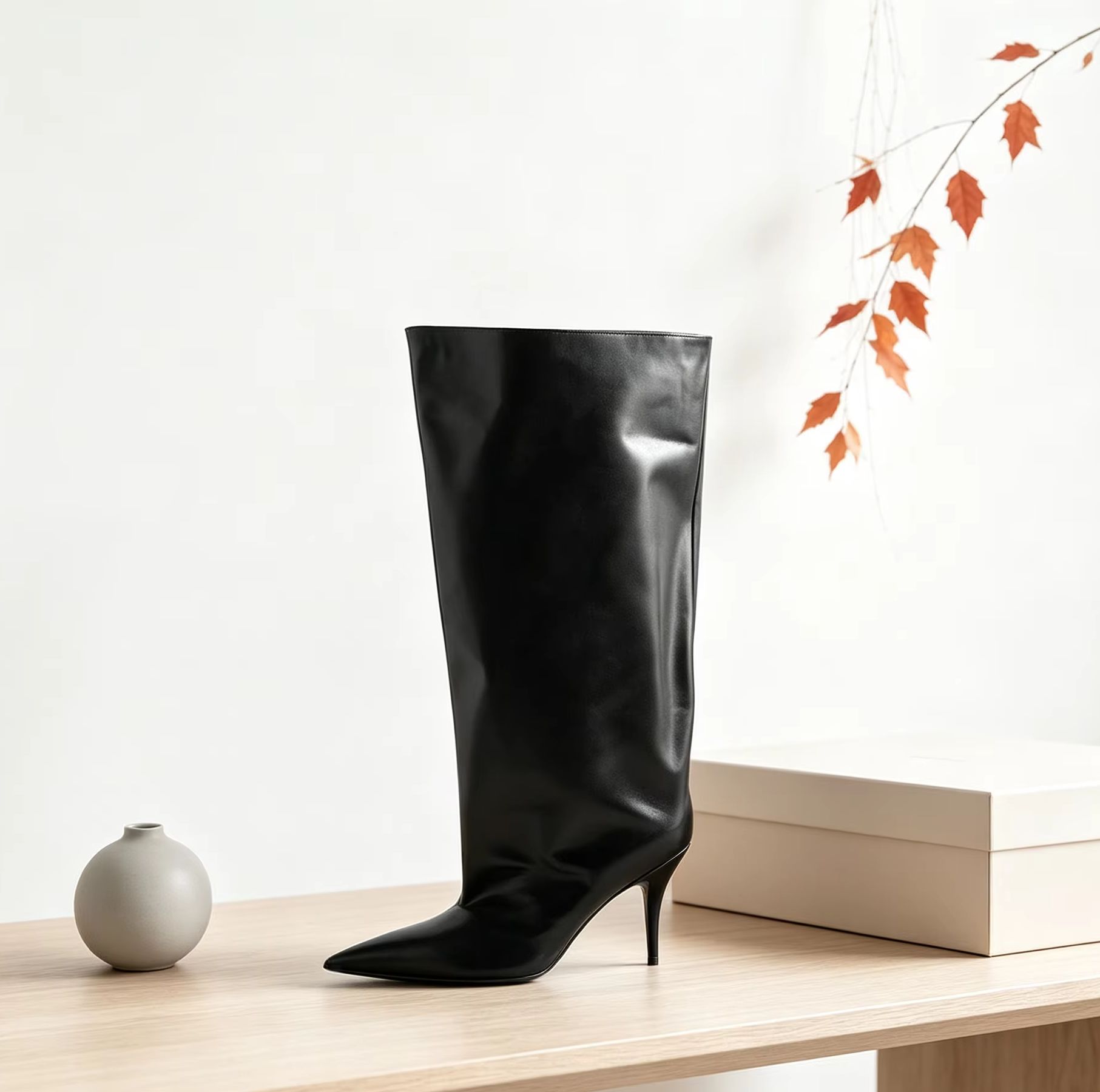 スラウチワイドカフニーハイブーツ、ポインテッドトゥ、スティレ - Wide Fit Heels のレビューと価格