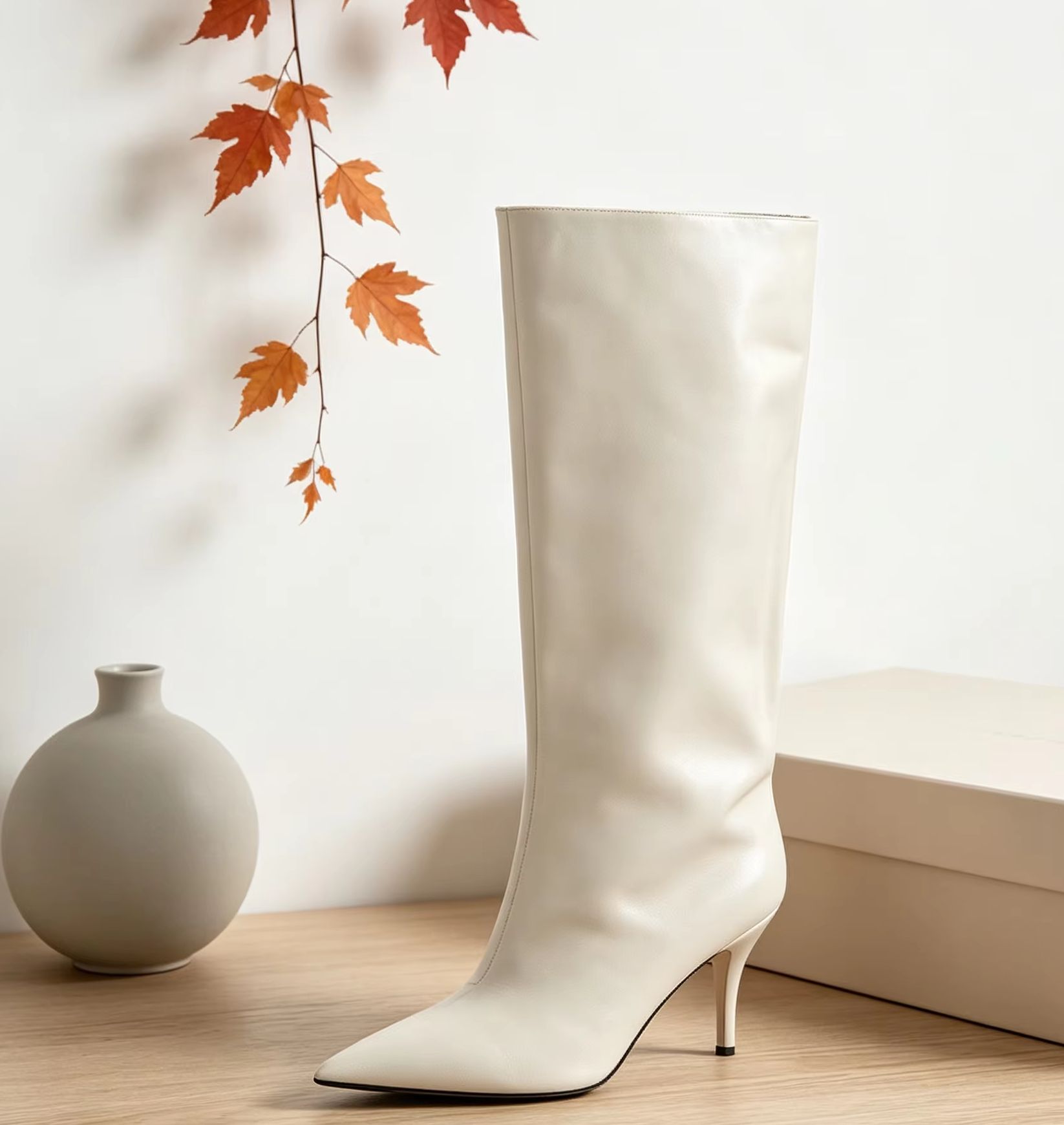 スラウチワイドカフニーハイブーツ、ポインテッドトゥ、スティレ - Wide Fit Heels のレビューと価格