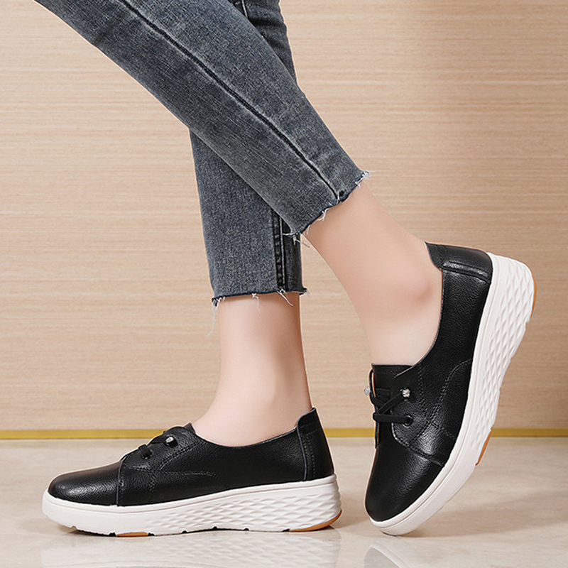 春秋の女性の快適な白い靴仕事用厚いヒールプラットフォーム本革 - Women'S Shoes For Work のレビューと価格