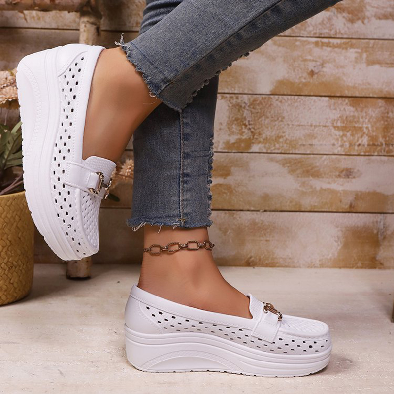ソフト厚底身長アップホワイトローファー女性2026夏中空ウェ - Women Shoes Size Chart のレビューと価格