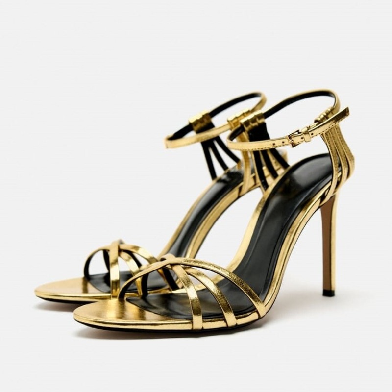 ファッショナブルなミニマリストゴールドシルバー中空ハイヒール - Gold Chain Sandal のレビューと価格