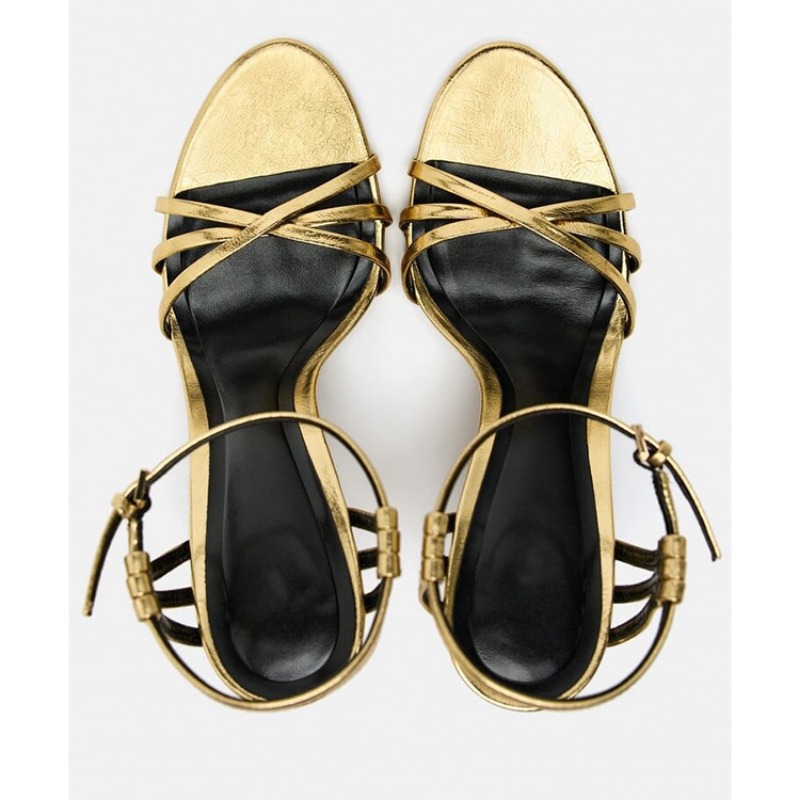ファッショナブルなミニマリストゴールドシルバー中空ハイヒール - Gold Chain Sandal のレビューと価格