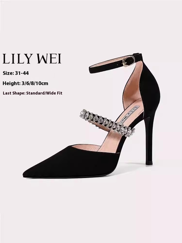 ローヒール薄型ハイヒール結婚式の靴夏の新しい尖ったレースメッ - Wide Fit Heels のレビューと価格