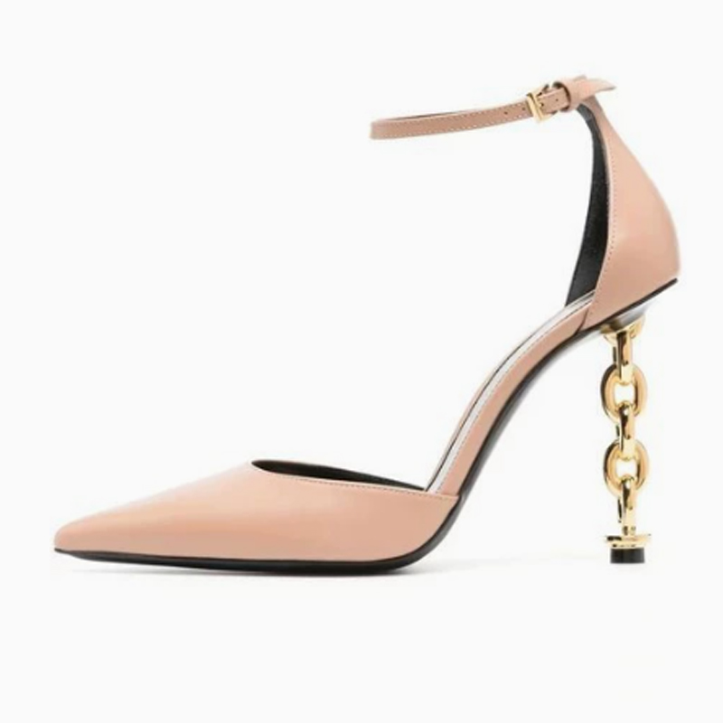 セクシーなゴールドチェーンヒール、ポインテッドトゥ、ホロウス - Gold Chain Sandal のレビューと価格