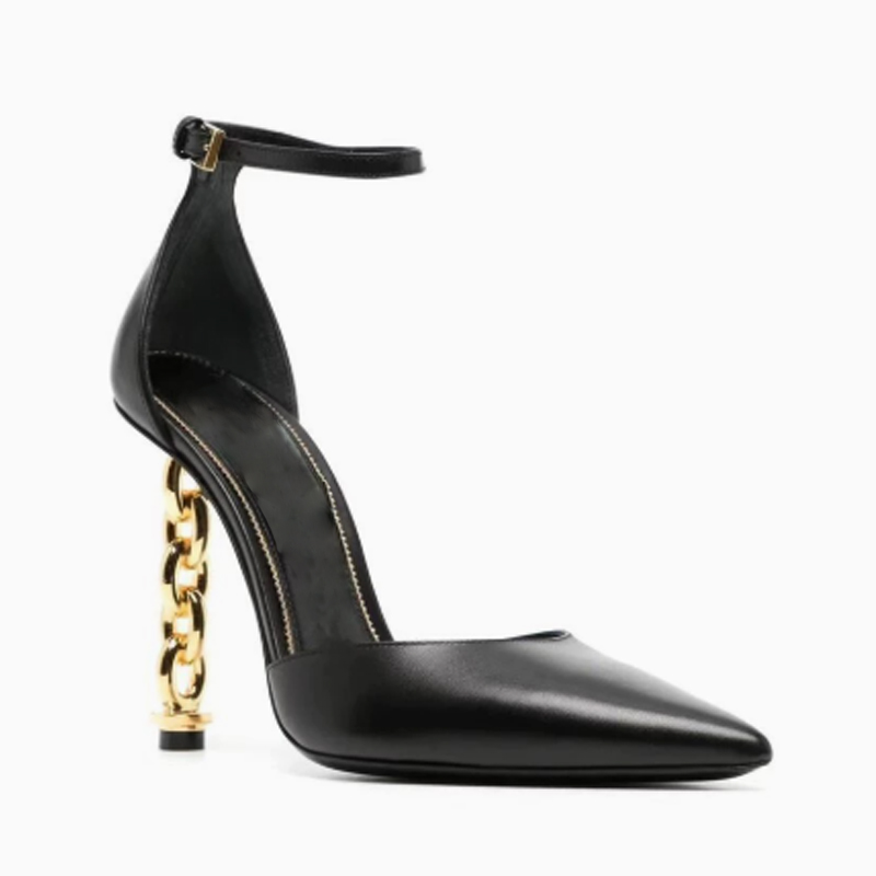 セクシーなゴールドチェーンヒール、ポインテッドトゥ、ホロウス - Gold Chain Sandal のレビューと価格
