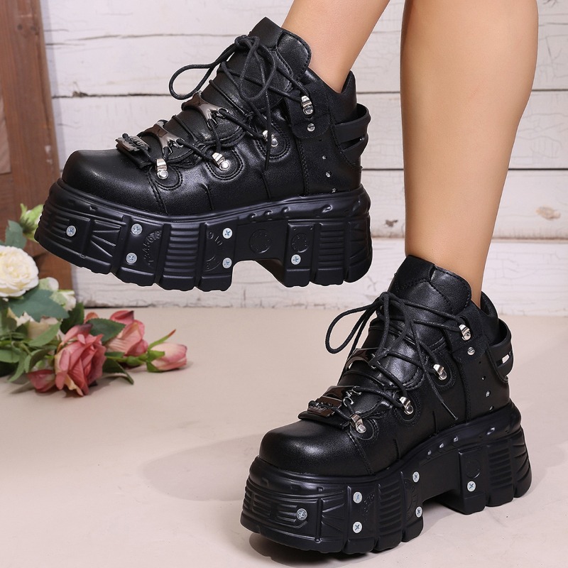 新しい女性の靴パンクスタイルレースアップヒール高さ 6 セン - Women Shoes Size Chart のレビューと価格