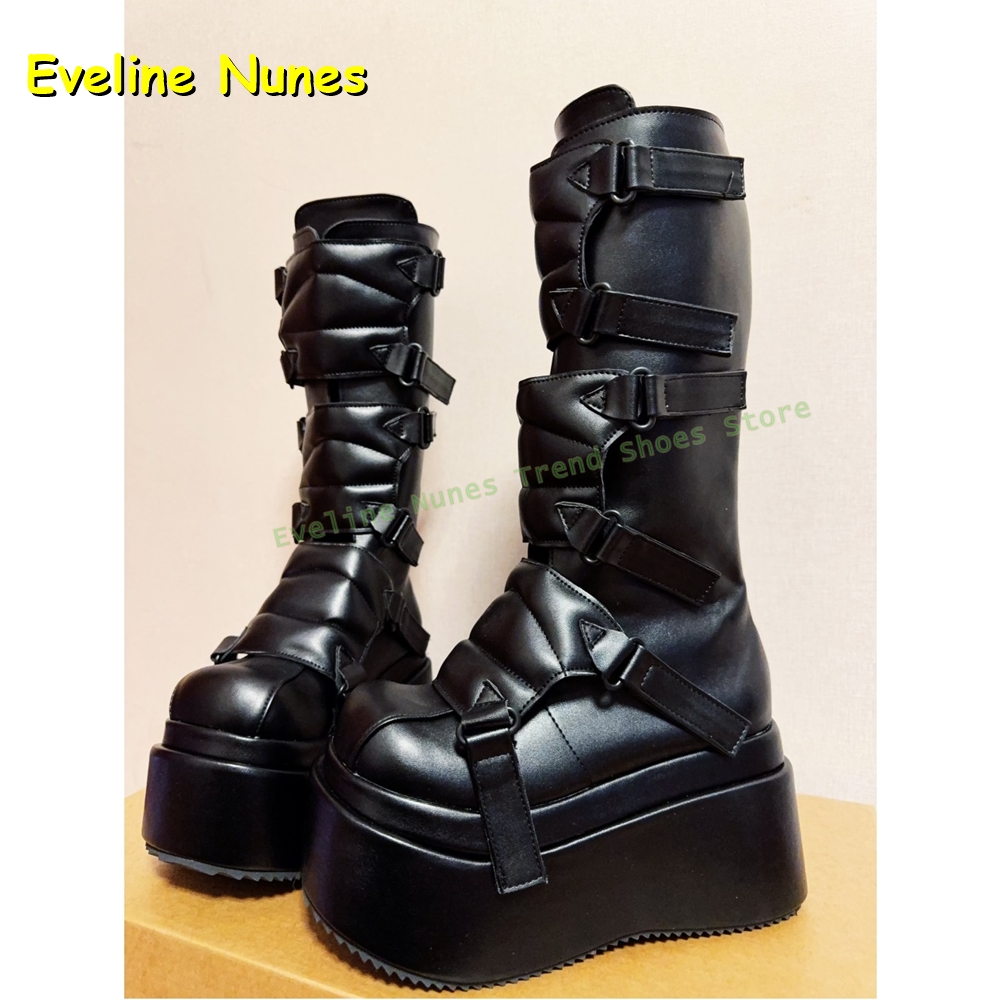 ブラックバックルサイバーパンクY2Kニーハイブーツビッグラウ - Women Shoes Size Chart のレビューと価格