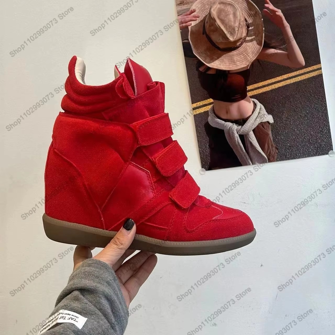 女性用隠しウェッジヒールハイカットスニーカー、スエードレザー - Women Shoes Size Chart のレビューと価格
