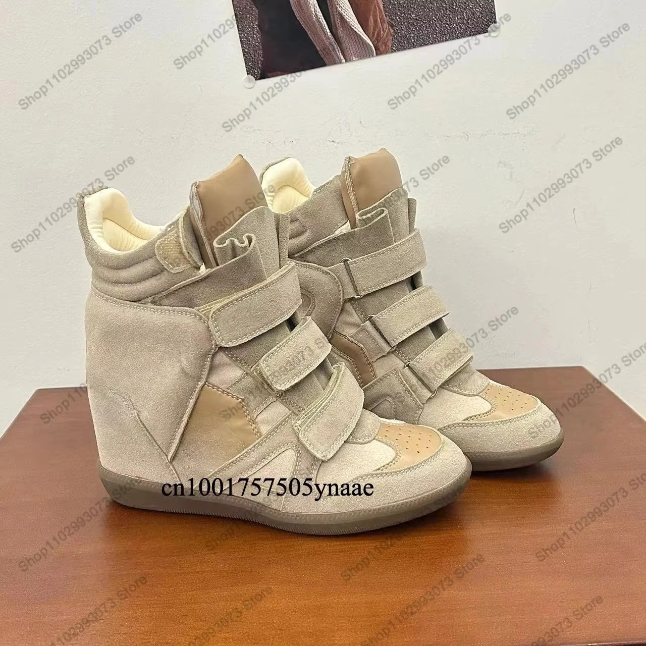 女性用隠しウェッジヒールハイカットスニーカー、スエードレザー - Women Shoes Size Chart のレビューと価格